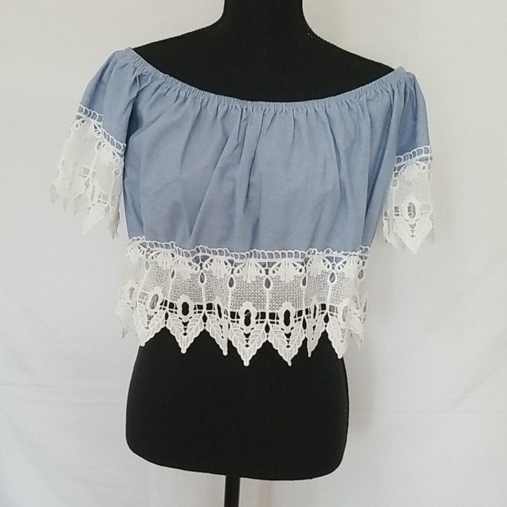 ❤Womens Cold shoulder Blue Medium Top